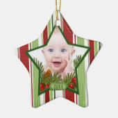 Baby's eerste kerstfoto Xmas Stripes Star Keramisch Ornament (Links)