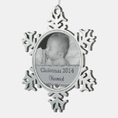 Baby's eerste kerstfoto Zilver Tin Sneeuwvlok Ornament (Rechts)