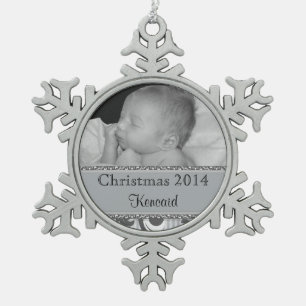 Baby's eerste kerstfoto Zilver Tin Sneeuwvlok Ornament