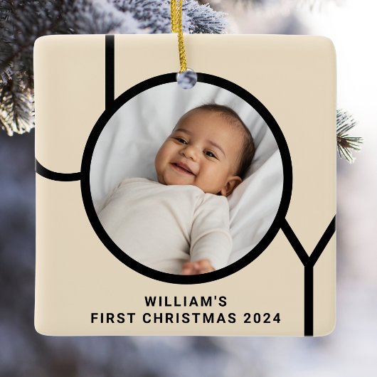 Baby's eerste kerstfotocrème keramisch ornament