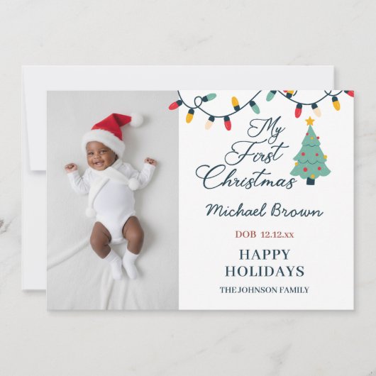 Baby's eerste kerstfotofeest op maat feestdagenkaart (Voorkant)