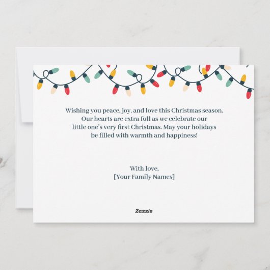 Baby's eerste kerstfotofeest op maat feestdagenkaart (Achterkant)