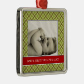 Baby's Eerste kerstfotofeestdagen Metalen Ornament (Rechts)