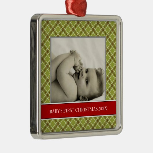 Baby's Eerste kerstfotofeestdagen Metalen Ornament (Rechts)