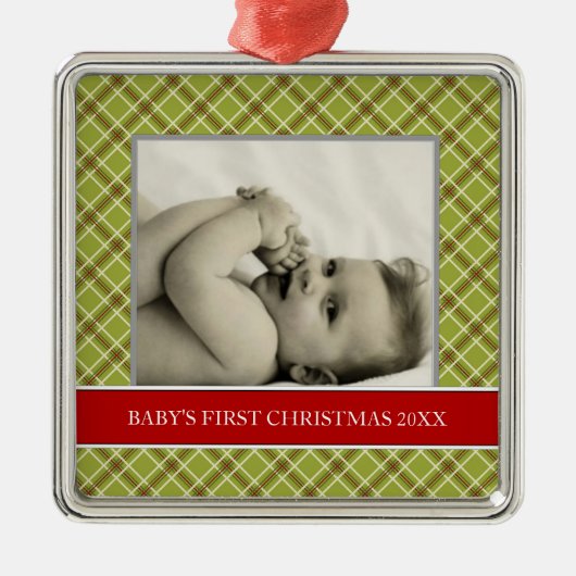 Baby's Eerste kerstfotofeestdagen Metalen Ornament (Voorkant)