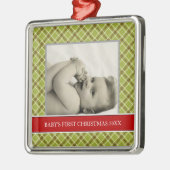 Baby's Eerste kerstfotofeestdagen Metalen Ornament (Links)