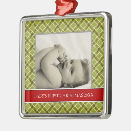 Baby's Eerste kerstfotofeestdagen Metalen Ornament (Links)