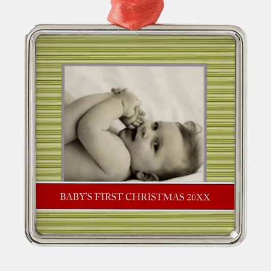 Baby's Eerste kerstfotofeestdagen Metalen Ornament (Voorkant)