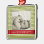 Baby's Eerste kerstfotofeestdagen Metalen Ornament (Links)