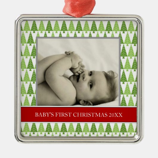 Baby's Eerste kerstfotofeestdagen Metalen Ornament (Voorkant)