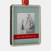 Baby's Eerste kerstfotofeestdagen Metalen Ornament (Rechts)