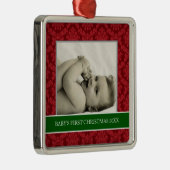 Baby's Eerste kerstfotofeestdagen Metalen Ornament (Rechts)