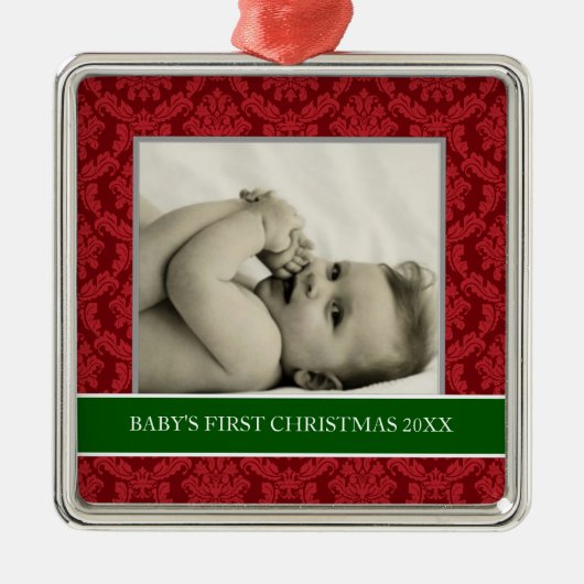 Baby's Eerste kerstfotofeestdagen Metalen Ornament (Voorkant)