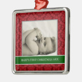 Baby's Eerste kerstfotofeestdagen Metalen Ornament (Links)