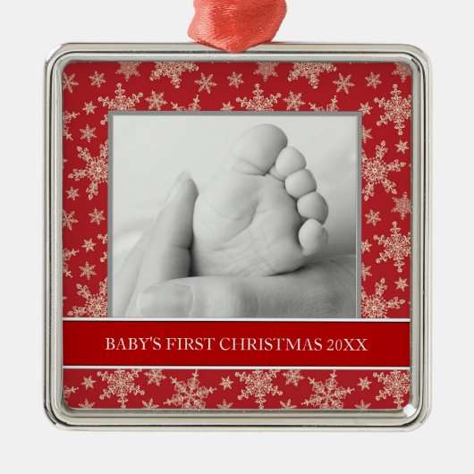 Baby's Eerste kerstfotofeestdagen Metalen Ornament (Voorkant)