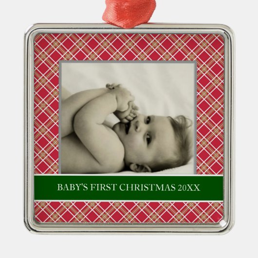 Baby's Eerste kerstfotofeestdagen Metalen Ornament (Voorkant)