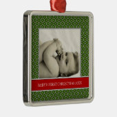 Baby's Eerste kerstfotofeestdagen Metalen Ornament (Rechts)