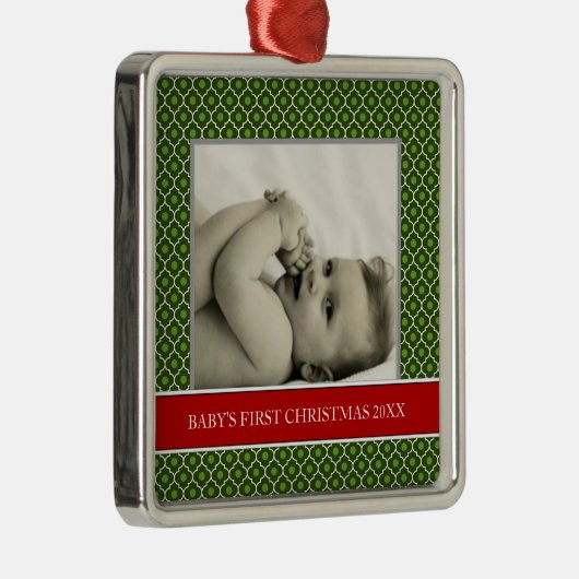 Baby's Eerste kerstfotofeestdagen Metalen Ornament (Rechts)