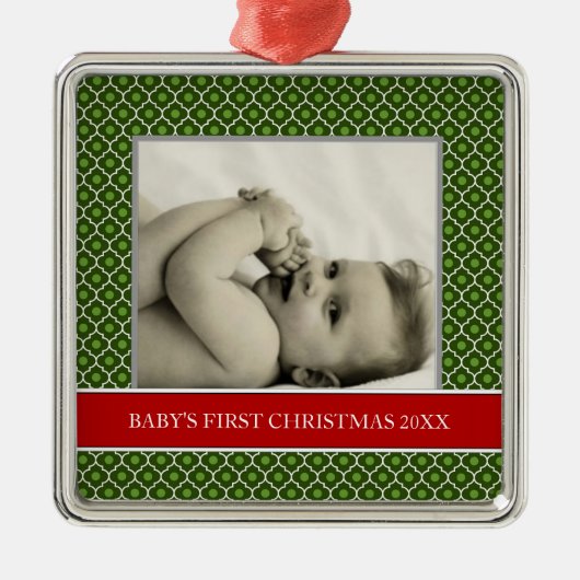 Baby's Eerste kerstfotofeestdagen Metalen Ornament (Voorkant)