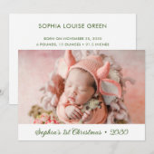 Baby's eerste kerstfotofeestkaart feestdagenkaart (Voorkant / Achterkant)