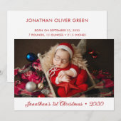 Baby's eerste kerstfotofeestkaart feestdagenkaart (Voorkant / Achterkant)