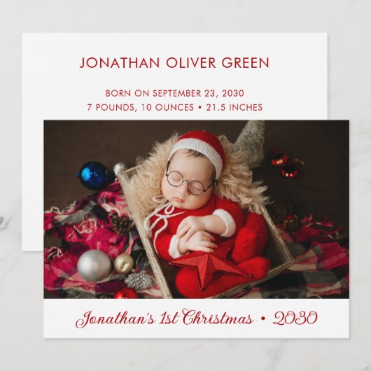 Baby's eerste kerstfotofeestkaart feestdagenkaart (Voorkant / Achterkant)