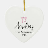 Baby's eerste kerstfotojaar Bow Keepsake Keramisch Ornament (Voorkant)