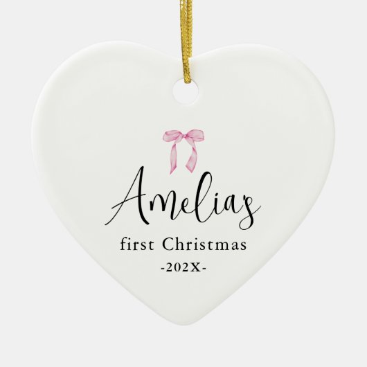 Baby's eerste kerstfotojaar Bow Keepsake Keramisch Ornament (Voorkant)