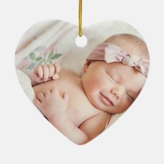 Baby's eerste kerstfotojaar Bow Keepsake Keramisch Ornament (Achterkant)