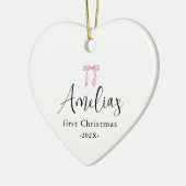 Baby's eerste kerstfotojaar Bow Keepsake Keramisch Ornament (Links)