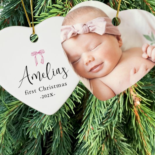 Baby's eerste kerstfotojaar Bow Keepsake Keramisch Ornament