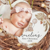 Baby's eerste kerstfotojaar Schattige Boho-Beer Keramisch Ornament