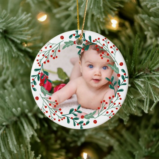Baby's eerste kerstfotokerrie keramisch ornament (Boom)