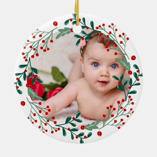 Baby's eerste kerstfotokerrie keramisch ornament (Achterkant)