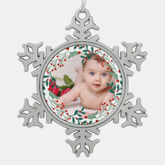 Baby's eerste kerstfotokerrie tin sneeuwvlok ornament (Voorkant)