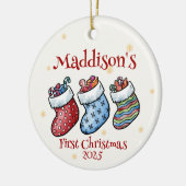 Baby's eerste kerstfotonaam, geboortestatistieken keramisch ornament (Links)