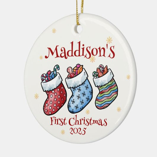 Baby's eerste kerstfotonaam, geboortestatistieken keramisch ornament (Links)