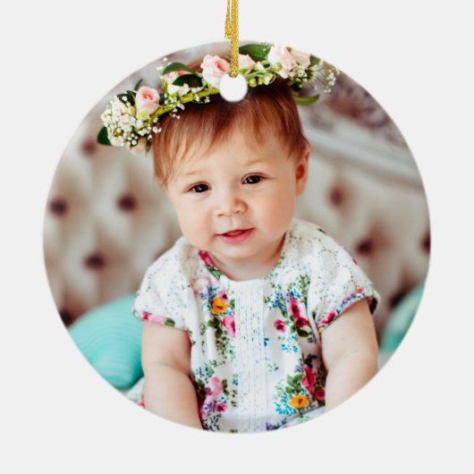 Baby's eerste kerstfotonaam, geboortestatistieken keramisch ornament (Achterkant)