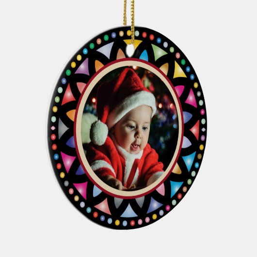 Baby's eerste kerstfoto's Glas in lood Keramisch Ornament (Rechts)