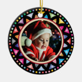 Baby's eerste kerstfoto's Glas in lood Keramisch Ornament (Voorkant)