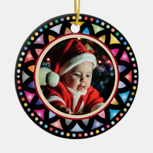 Baby's eerste kerstfoto's Glas in lood Keramisch Ornament (Voorkant)
