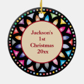 Baby's eerste kerstfoto's Glas in lood Keramisch Ornament (Achterkant)