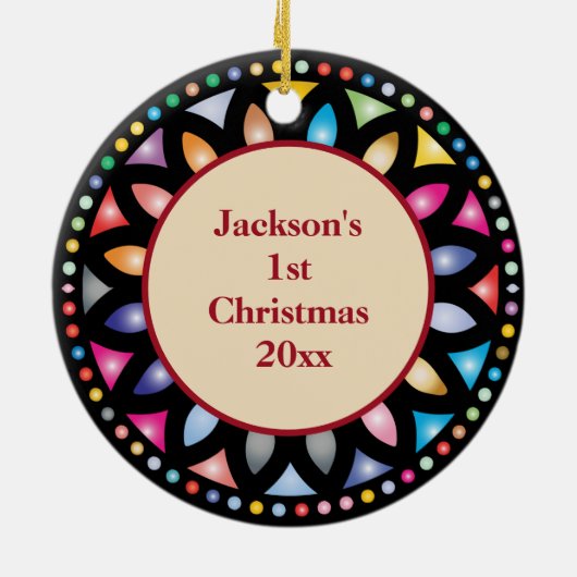 Baby's eerste kerstfoto's Glas in lood Keramisch Ornament (Achterkant)