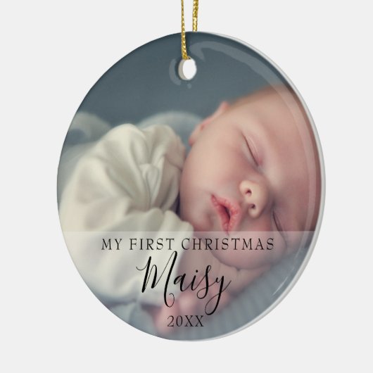 Baby's eerste kerstfotoscript keramisch ornament (Links)