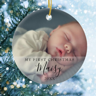 Baby's eerste kerstfotoscript keramisch ornament