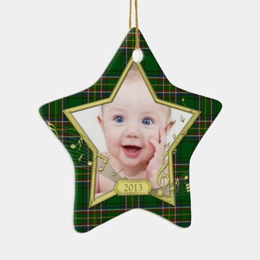 Baby's eerste kerstfotoster Irish Tartan Keramisch Ornament (Rechts)
