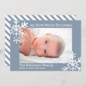 Baby's eerste kerstgebluste blauwe foto Snowflakes Feestdagenkaart (Voorkant / Achterkant)