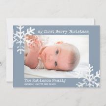 Baby's eerste kerstgebluste blauwe foto Snowflakes