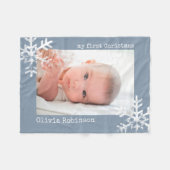 Baby's eerste kerstgebluste blauwe foto Snowflakes Fleece Deken (Voorkant (Horizontaal))