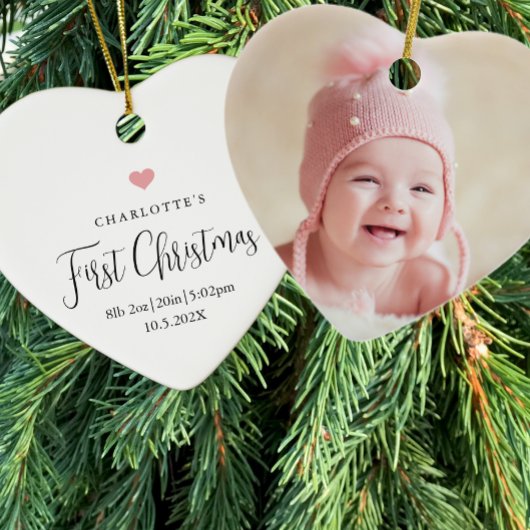 Baby's eerste kerstgeboorte begint Foto Hart Keramisch Ornament